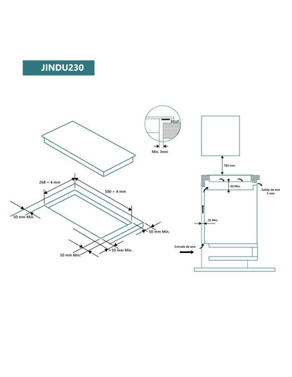 Placa de inducción Johnson 30 cm 2 zonas de cocinado JINDU230