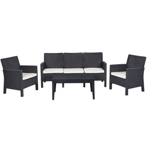 Set ADRIÁTICO, 2 Sillones + Sofá 3 plazas + mesa, polipropileno antracita, cojines incluidos Twin Hogar®