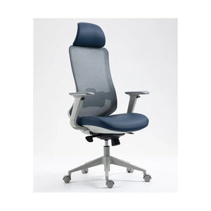 Sillón de oficina ARANJUEZ, alto, gris, ergonómico, multifunción, malla y asiento azul Twin Hogar®