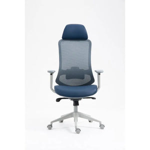 Sillón de oficina ARANJUEZ, alto, gris, ergonómico, multifunción, malla y asiento azul Twin Hogar®