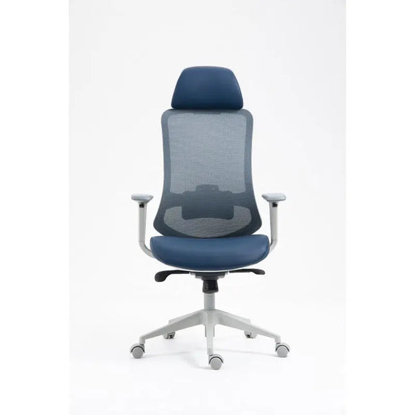 Sillón de oficina ARANJUEZ, alto, gris, ergonómico, multifunción, malla y asiento azul Twin Hogar®