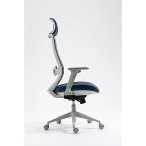 Sillón de oficina ARANJUEZ, alto, gris, ergonómico, multifunción, malla y asiento azul Twin Hogar®