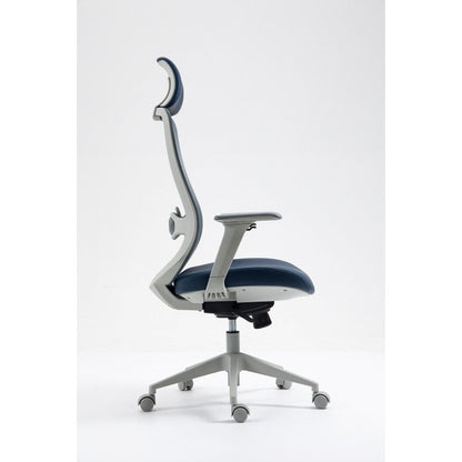 Sillón de oficina ARANJUEZ, alto, gris, ergonómico, multifunción, malla y asiento azul