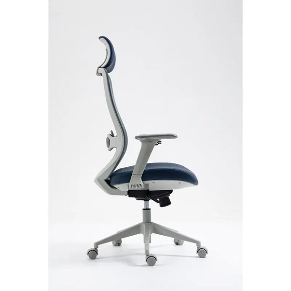 Sillón de oficina ARANJUEZ, alto, gris, ergonómico, multifunción, malla y asiento azul Twin Hogar®