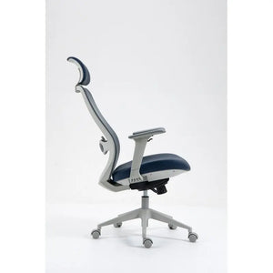 Sillón de oficina ARANJUEZ, alto, gris, ergonómico, multifunción, malla y asiento azul Twin Hogar®