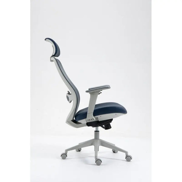 Sillón de oficina ARANJUEZ, alto, gris, ergonómico, multifunción, malla y asiento azul Twin Hogar®