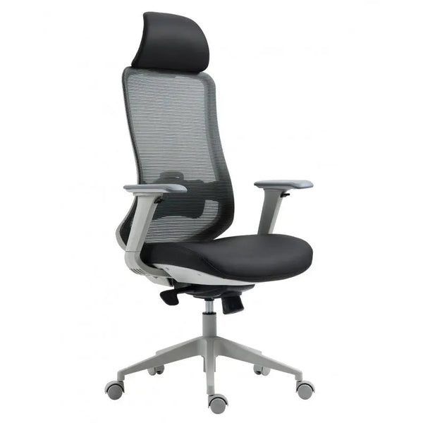 Sillón de oficina ARANJUEZ, alto, gris, ergonómico, multifunción, malla y asiento negro Twin Hogar®