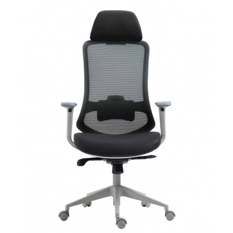 Sillón de oficina ARANJUEZ, alto, gris, ergonómico, multifunción, malla y asiento negro