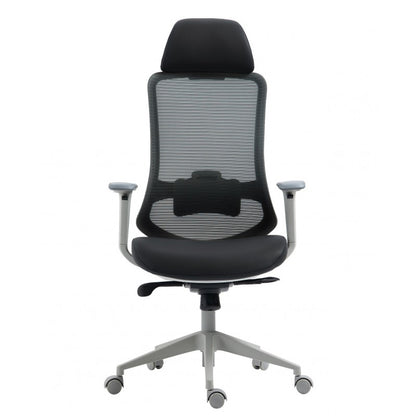 Sillón de oficina ARANJUEZ, alto, gris, ergonómico, multifunción, malla y asiento negro