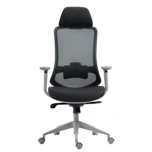 Sillón de oficina ARANJUEZ, alto, gris, ergonómico, multifunción, malla y asiento negro
