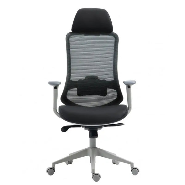 Sillón de oficina ARANJUEZ, alto, gris, ergonómico, multifunción, malla y asiento negro Twin Hogar®
