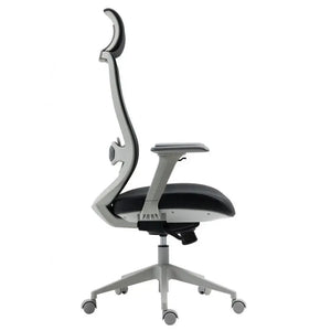 Sillón de oficina ARANJUEZ, alto, gris, ergonómico, multifunción, malla y asiento negro Twin Hogar®