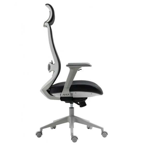 Sillón de oficina ARANJUEZ, alto, gris, ergonómico, multifunción, malla y asiento negro Twin Hogar®