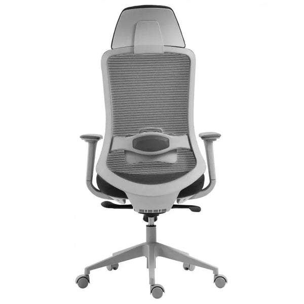 Sillón de oficina ARANJUEZ, alto, gris, ergonómico, multifunción, malla y asiento negro Twin Hogar®