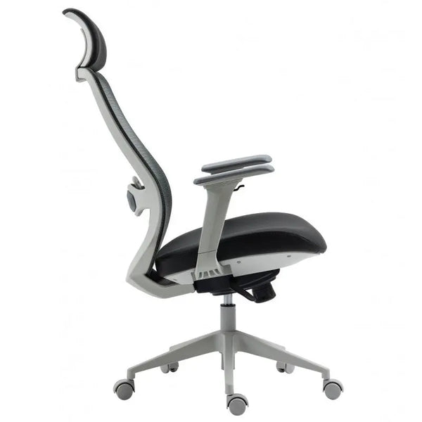 Sillón de oficina ARANJUEZ, alto, gris, ergonómico, multifunción, malla y asiento negro Twin Hogar®