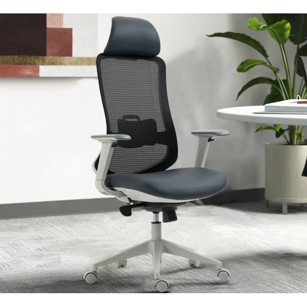 Sillón de oficina ARANJUEZ, alto, gris, ergonómico, multifunción, malla y asiento negro Twin Hogar®