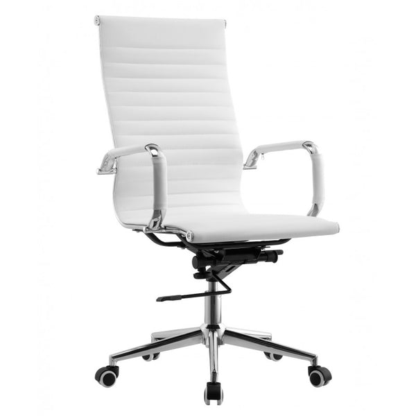 Sillón de oficina OLIVER, alto, regulación de altura, basculante profundo, similpiel blanca