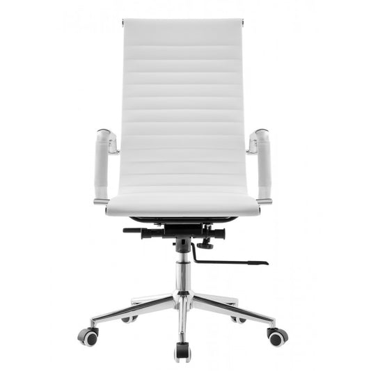 Sillón de oficina OLIVER, alto, regulación de altura, basculante profundo, similpiel blanca