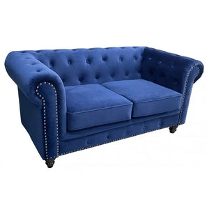 Sofá CHESTER PREMIUM, 2 plazas, tapizado velvet azul navy Twin Hogar®