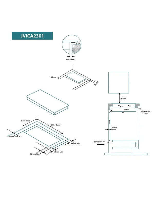 Placa modular vitrocerámica Johnson 30 cm 2 zonas JVICA2301 Johnson